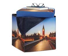 Relaxdays 10022865_491 Pouf Luminoso Cubo Contenitore al LED Motivo Big Ben Sgabello Pieghevole HLP: 38 x 38 x 38 cm Colorato