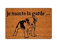 Tapis déco, Zerbino in fibra di cocco e pvc, con scritta Je monte la garde, motivo: Cane da guardia, 40 x 60 cm