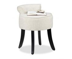Relaxdays Sedia con Schienale Basso, Tessuto di Rivestimento Imbottito, Sgabello M, Rotondo, Gambe in Legno, AxLxP 61,5Â x 44,5Â x 47Â cm, Crema