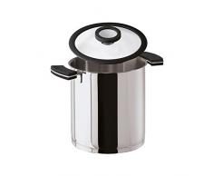 Sambonet 12OClock Grey Pentola Ã 24 cm con Coperchio, Acciaio Inox 18/10, Manici Antiscottatura in Silicone Nero, con Interno Graduato