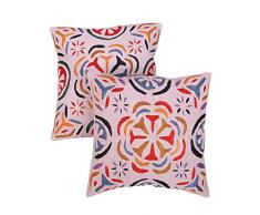 RAJRANG CCS 08053 Lavoro di Applique con Federa di Cotone Ricamato, Corallo Rosa