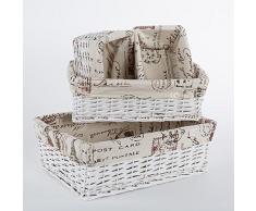 DiKasa Home Set Ceste, Vimini, Bianco, 50x35x19 cm