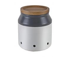 Jamie Oliver vaso aglio con coperchio JB1130 contenitore in ceramica di alta qualitÃ con coperchio in legno di acacia. Panna/antracite. Dimensioni: 11 x 11 x 12 cm.
