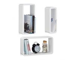 Relaxdays 10021788_49 Set di 3 Mensole da Parete, Laccate, Varie Misure, Decorative, CapacitÃ di Carico 8 kg, Bianco, legno composito