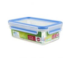 Emsa 508540 rettangolare contenitore di alimento con coperchio, 1.0 litri, trasparente / blu, Clip & Chiudi