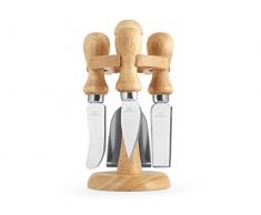 H&H Wood Ceppo con 4 Coltelli per Formaggio, Legno, Beige, 5 unitÃ 