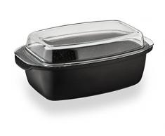 Barazzoni Le Cotture Speciali Casseruola Ovale con Coperchio in Vetro Temperato, cm 40x22, Alluminio Pressofuso con Rivestimento Marmotech a 5 Strati. Made in Italy.