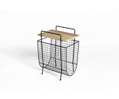 LIFA LIVING Tavolino Porta riviste, Porta riviste in Metallo con ripiano in Legno, Portariviste da Terra Design Vintage, Cesto portariviste per Cucina, Ufficio, Salotto