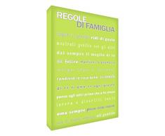 Feel Good Art FR1216-02IT Quadro su Tela da Muro in Moderno Stile Tipografico con Testo Regole di Famiglia, Verde Limone, 40 x 30 x 4 cm