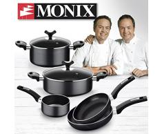 Monix resistent Plus batteria di pentole 5Â pezzi E set di 2Â padelle da 20Â E 24Â cm, Alluminio, Nero, 16, 7Â 