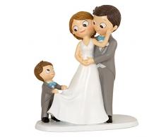 Mopec - Statuetta per Torta rappresentante sposi e Figlio, in poliresina, Colore Grigio, 8,6 x 18,8 x 21,4 cm