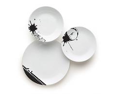Excelsa Ciak Servizio Piatti 18 Pezzi (6 piatti piani 27 cm, 6 piatti fondi 20 cm, 6 piatti frutta 19 cm), Porcellana, Bianco/Nero
