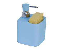MSV 110453, Dispenser di Sapone con Porta spugnetta in Ceramica e plastica, 15 x 12 x 13 cm, Blu (Hellblau)
