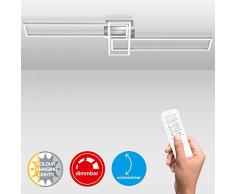 Briloner Leuchten Plafoniera a LED, Lampada dimmerabile, incl. Telecomando, con Regolazione della Temperatura, Alluminio Cromato, 1100 x 350 x 100 mm