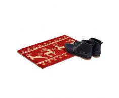 Relaxdays 10021034 Zerbino Natalizio con Renne e Stelle, PVC, Rosso,60 x 40 cm