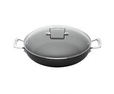 Le Creuset Tegame basso in alluminio antiaderente con coperchio, Ã 30 cm, PFOA free, Per tutte le fonti di calore, induzione incl.,Nero