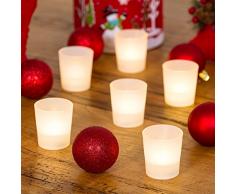 6 Tea Light a Batteria con Bicchierino, LED Bianco Caldo, candeline Decorative, Candele LED, luci di Natale