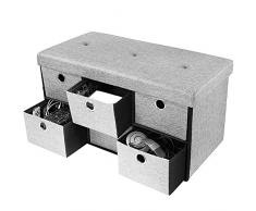 BAKAJI Cassapanca Pouf Contenitore con 6 Cassetti Poggiapiedi per Camera da Letto Panca Sgabello Struttura Pieghevole Rivestimento in Tessuto Seduta Rimovibile Imbottita 38 x 76 cm (Grigio Chiaro)
