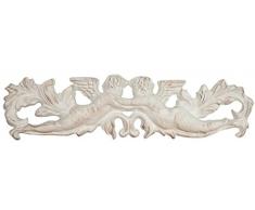 Biscottini Sopraporta Fregio Mensola Decoro Decori da Parete in Legno Finitura bianco Anticato L 87 x PR 6 x H 22 cm Made in Italy