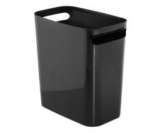iDesign Cestino spazzatura con manici, Piccolo secchio spazzatura con capacità di 9,5 l, Cestino rifiuti in plastica ideale per ufficio, bagno o cucina, nero