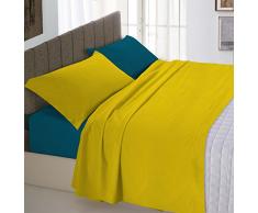 Italian Bed Linen Natural Color Completo Letto Doppia Faccia, 100% Cotone, Giallo (Ocra/Verde Petrolio), Piazza e Mezza