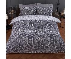 Dreamscene, Set Copripiumino Damascato con Farfalla, Nero, Matrimoniale, Mandala Bianco