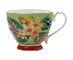 Maxwell Williams Exotica - Tazza da tÃ¨, con stampa verde Frangipani, in confezione regalo, colore: Verde/Rosso, Porcellana, Frangipani Verde, 400 ml