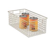 iDesign Cesto portaoggetti con manici, Portaoggetti metallo extra large, Contenitore portaoggetti ideale per cucina, bagno o dispensa, argento opaco