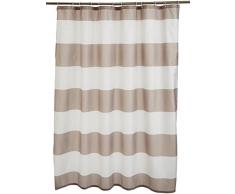 AmazonBasics - Tenda da doccia in tessuto con motivo stampato a righe, 180 x 180 cm, colore: grigio