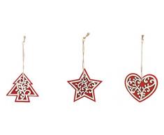 Galileo Casa Xmas 1 Appendino Natale Assortito, Legno, Rosso/Oro, 0.1x8.5x8.5 cm