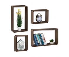 Relaxdays 10021891_93 Set 4 Mensole da Parete Rettangolari, Cubi in Design Moderno, per Libri, DVD, Decorazioni, Marrone