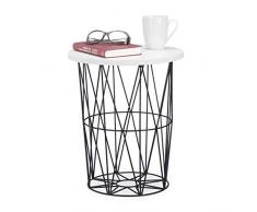 Relaxdays 10023330_469 Tavolino da Salotto Rotondo in Metallo, Tavolo da Divano per Soggiorno, Altezza 42 cm, Bianco-Nero