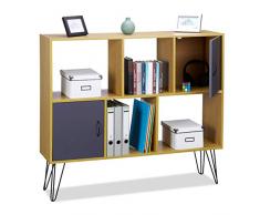 Relaxdays 103 x 120 x 30 cm, Marrone Scaffale a Cubo, Vintage, 6 Scomparti, Aspetto Legno, 2 Ante, Gambe in Metallo, HLP, Pannelli MDF