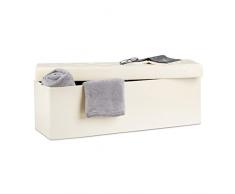 Relaxdays Pieghevoli Sella, Scatola con Coperchio, H x B x T: 38Â x 114Â x 38Â cm, Sgabello, Finta Pelle, Crema