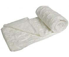 Ourson 34030050-130-A0 - Plaid in Poliestere, Effetto Finta Pelliccia, Spesso e Morbido, Motivo: Scacchi, A9 130 x 150 x 0,6 cm, Colore: Bianco