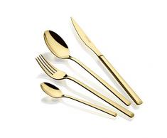 Monix Verona Gold - Servizio di posate 24 pezzi, in acciaio inox 18/10, design moderno e moderno, finitura lucida dorata, spessore 3 mm (6 persone)