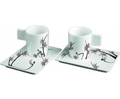 Deagourmet 156,Origini Raccolta Set 2 Tazzine e 2 Piattino, Porcellana Bianca Decorata a Mano