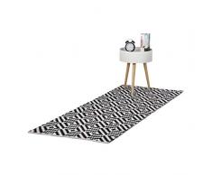 Relaxdays 10022345_761 Tappeto Soggiorno in Cotone, Passatoia Corridoio Anti-Scivolo, 80x200 cm, Bianco-Nero