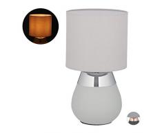 relaxdays Lampada da Comodino con Funzione Touch Regolabile, Moderna, 3 Livelli, E14, HxD: 32,5 x 18 cm, Grigio-Argento, 1 Pz