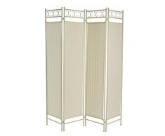 Vacchetti Giuseppe 4204460000 Paravento, 4 Ante con Tela, Metallo, Bianco