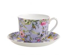 Maxwell & Williams wk11300Â Kilburn Tazza per la Colazione con piattino, Winter Bloom, Confezione Regalo, Porcellana, Lilla/Multicolore, 2Â unitÃ