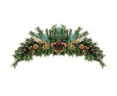 WeRChristmas - Ghirlanda di Natale Decorata con 20 illuminazioni LED Bianco Caldo e pigne, 90 cm, Colore: Rosso/Oro