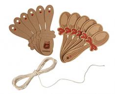 Fackelmann 48353 Set di 12 bigliettini a Forma di Cucchiaio con spago, Carta, Marrone