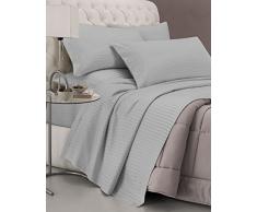Italian Bed Linen CL-ST-grigio-2P Completo Letto con Lenzuolo sopra, sotto e Federe in Tinta Unita Rigato, Raso di Poliestere, Grigio, Matrimoniale, 300x250x1 cm