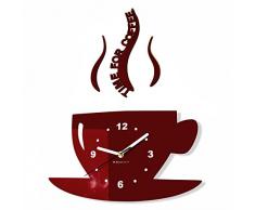 FLEXISTYLE Tazze Time for Coffee (Tempo per Il caffè) Moderno Orologio da Cucina da Parete, Marrone, 3D Romano, Decorazione da Parete