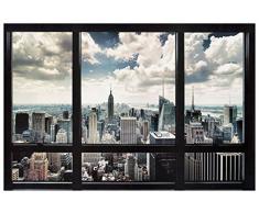Artopweb Pannelli Decorativi New York Window Quadro, Legno, Multicolore, 90x1.8x60 cm