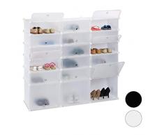 Relaxdays Scarpiera Componibile, 18 Scomparti con Ante, Scaffale Fai da Te, 36 Paia di Scarpe, Bianco, HxLxP: 125x140x36cm