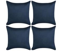 vidaXL 131939 4X federe 80 x 80 cm Poliestere Effetto Pelle Scamosciata Navy, Tessuto, Blu Navy, Dimensioni: 80 x 80 cm (L x P)