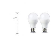 Reality Leuchten Reality R4393-87 Erzwo Piantana, 1xE27 150 W/1xE14 40 W LED, 180 cm E27, 180 x 28 x 22.5 centimeters & AmazonBasics Lampadina LED E27, 14W, Luce Bianca Calda - Pacco da 2