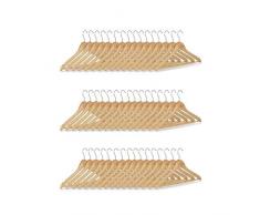 Relaxdays Set grucce, 48 stampelle in legno per pantaloni, guardaroba, gancio rotabile a 360°, HxL: 22,5x44,5 cm, beige/argento